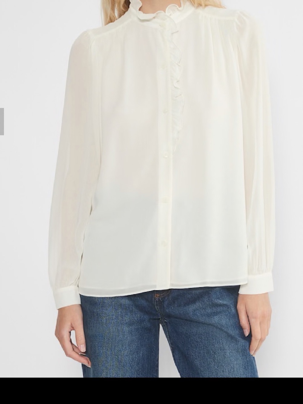 Aritzia Cream Ruffle-Collar Button Blouse